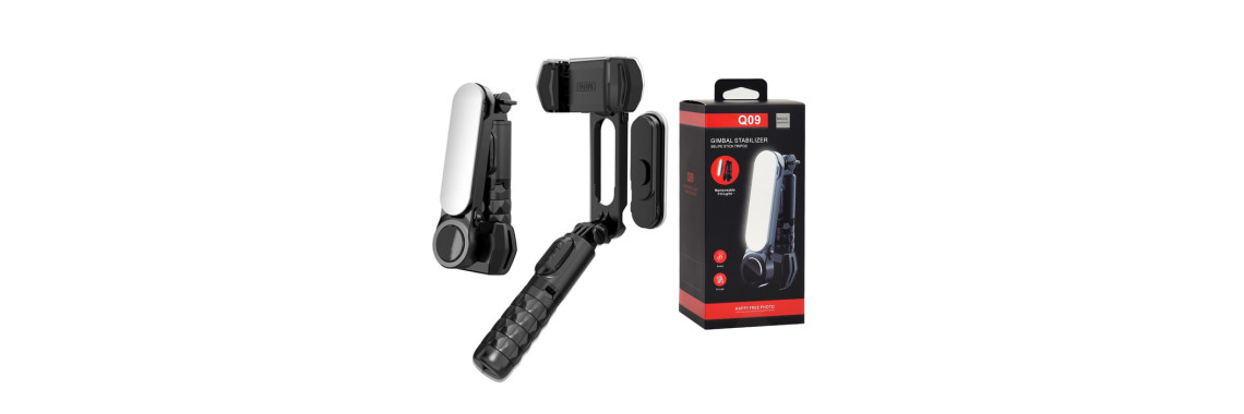 Gimbal Mini Selfie Stick cu LED si Trepied
