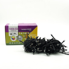 INSTALATIE DE CRACIUN LINIARA YOTO 10M DIN CARE 1M CABLU PRIZA 220V 100 LED, 8 JOCURI DE LUMINI CONTROLER FIR NEGRU MULTICOLOR